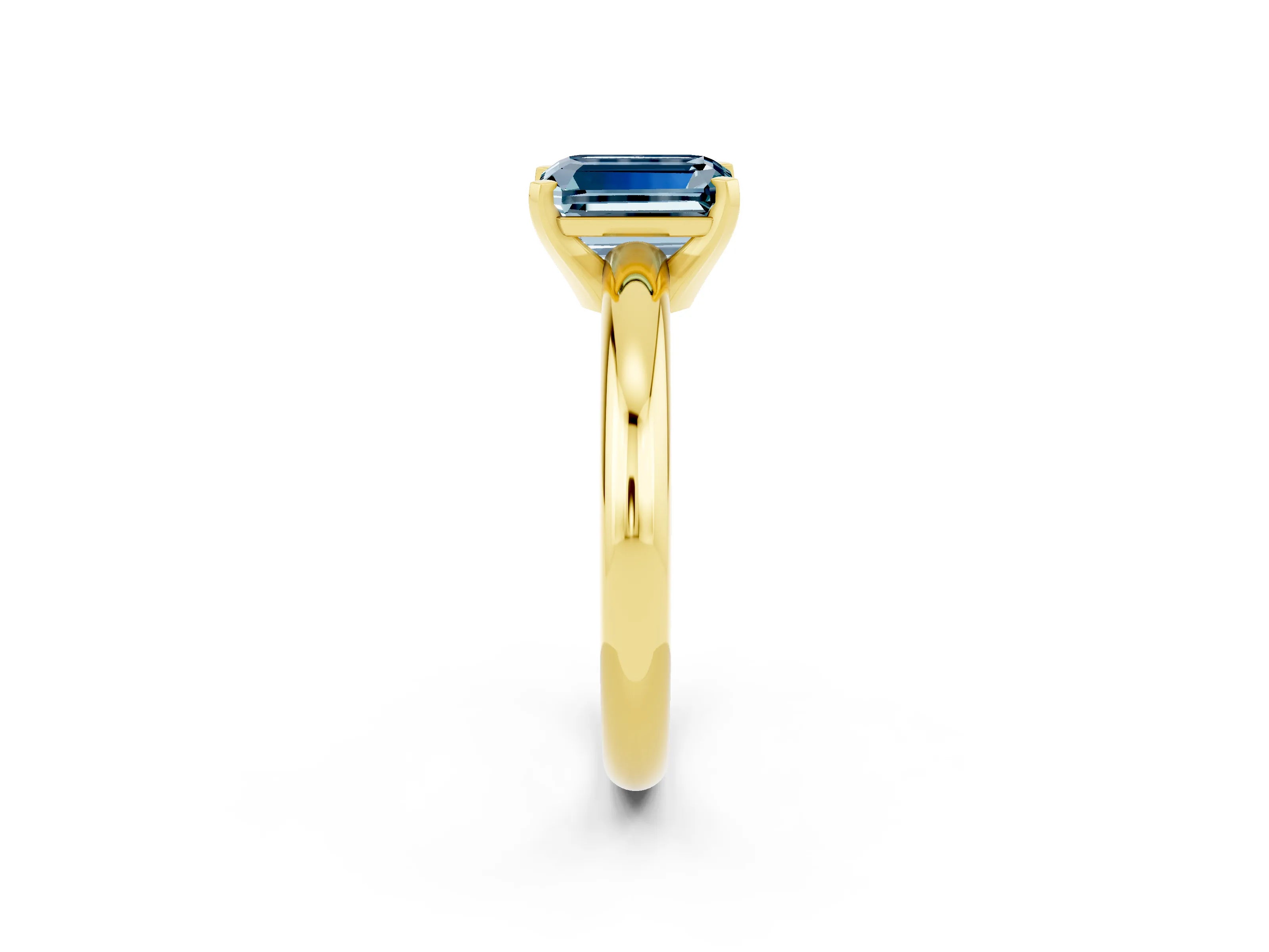 Yellow gold Emerald Cut Aquamarine Solitaire Engagement Ring with Round Band and Four-Prong Setting_2