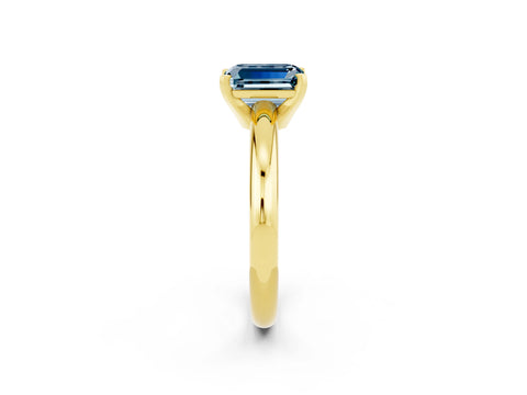 Yellow gold Emerald Cut Aquamarine Solitaire Engagement Ring with Round Band and Four-Prong Setting_2