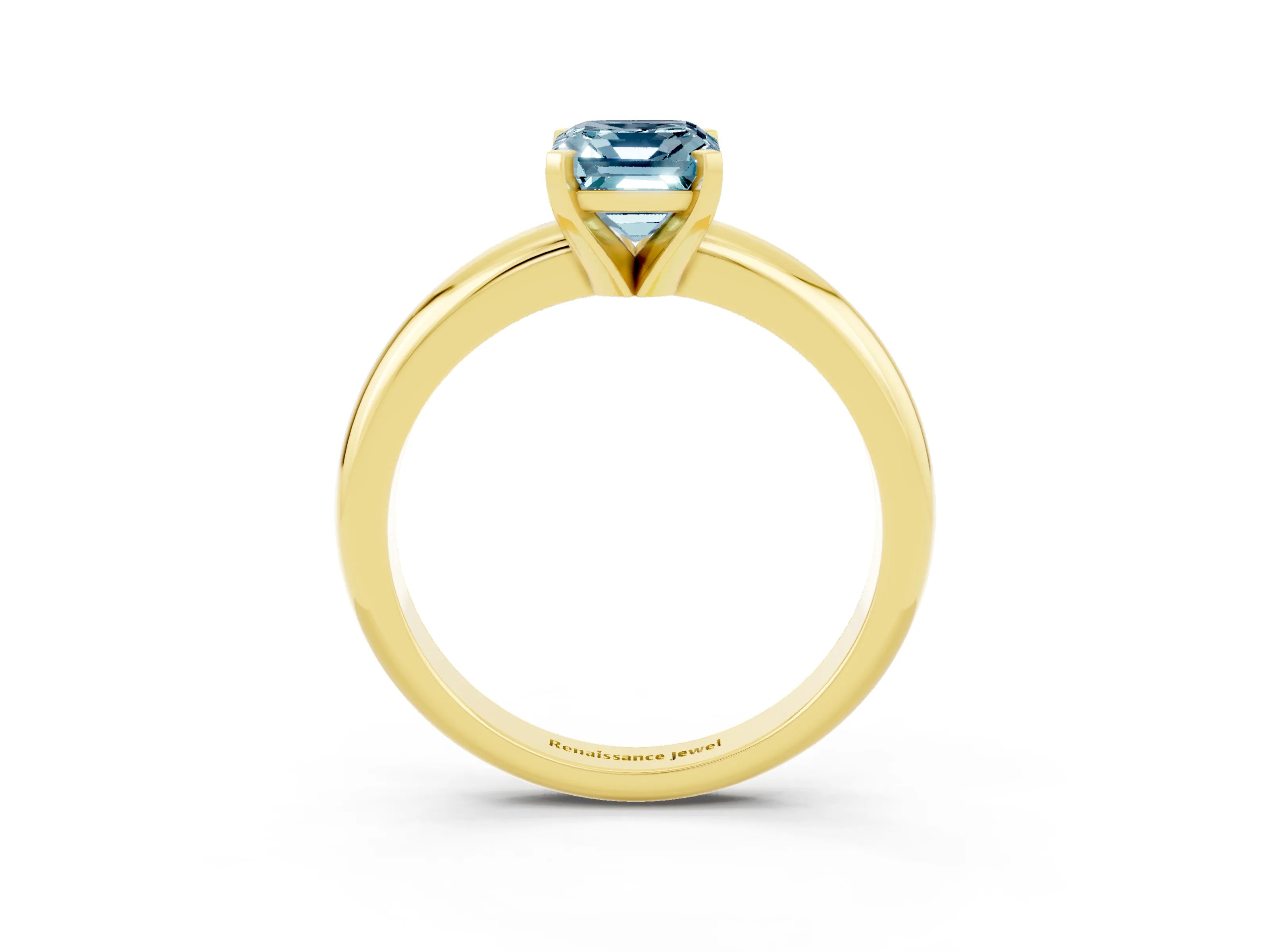 Yellow gold Emerald Cut Aquamarine Solitaire Engagement Ring with Round Band and Four-Prong Setting_3