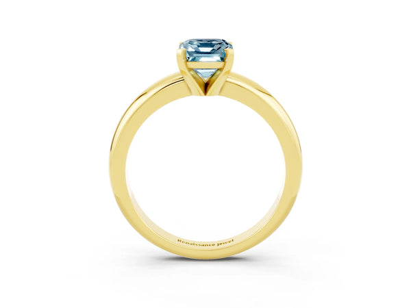 Yellow gold Emerald Cut Aquamarine Solitaire Engagement Ring with Round Band and Four-Prong Setting