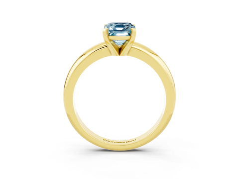 Yellow gold Emerald Cut Aquamarine Solitaire Engagement Ring with Round Band and Four-Prong Setting_3