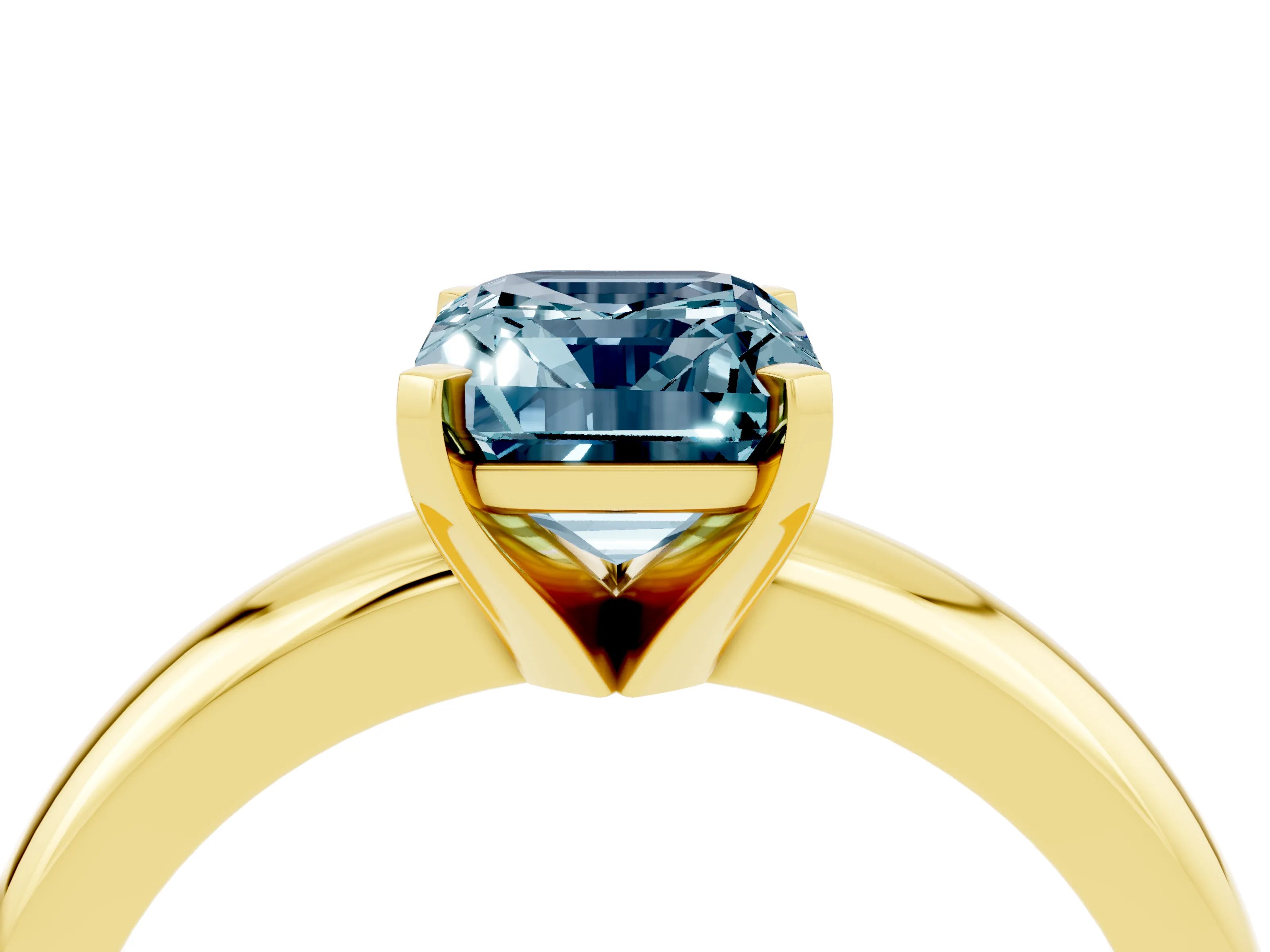 Yellow gold Emerald Cut Aquamarine Solitaire Engagement Ring with Round Band and Four-Prong Setting_4