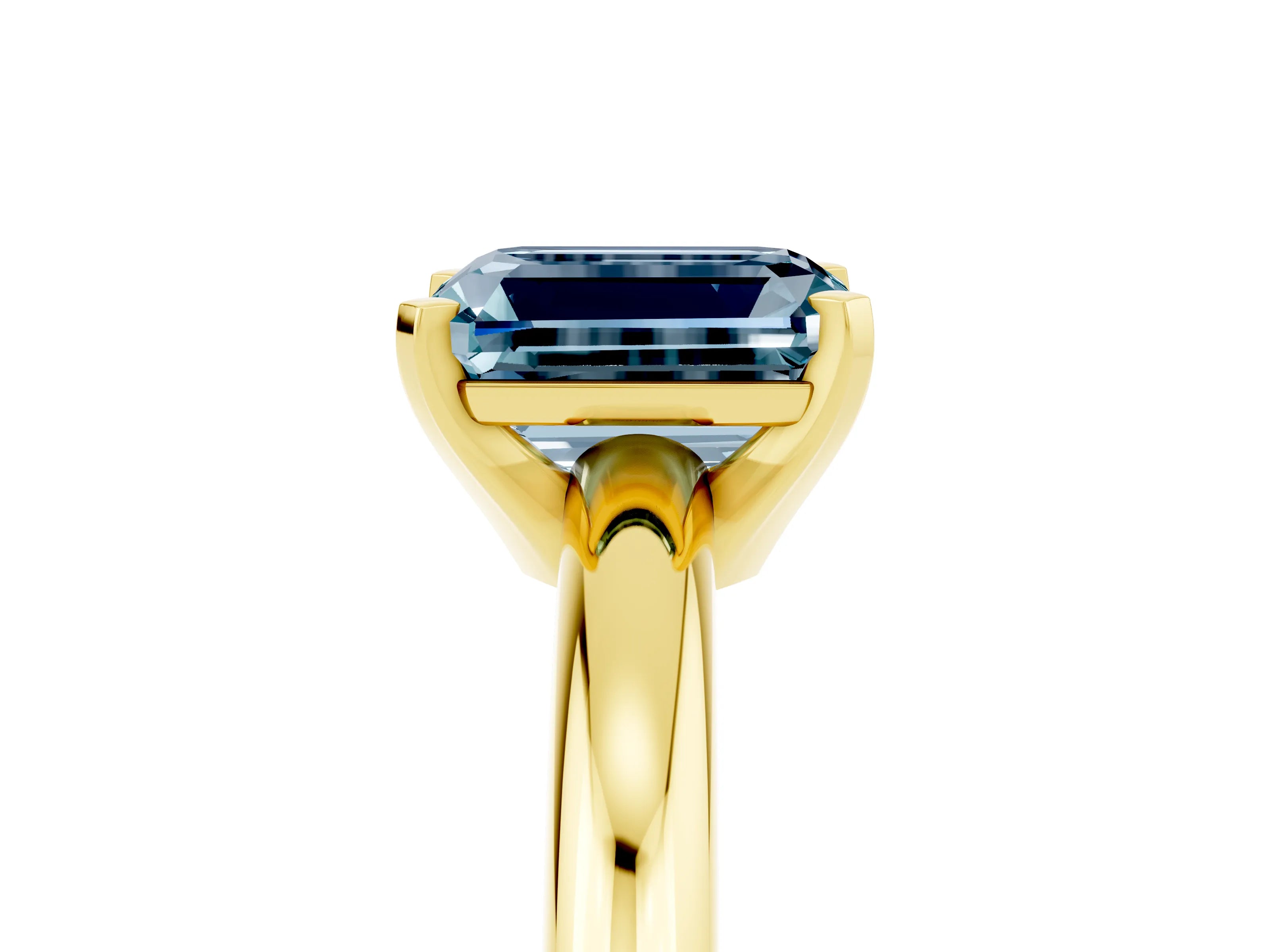 Yellow gold Emerald Cut Aquamarine Solitaire Engagement Ring with Round Band and Four-Prong Setting_5