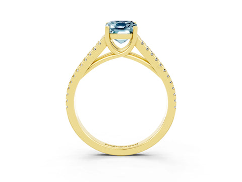 Yellow gold Emerald Cut Aquamarine Solitaire Engagement Ring with Split Shank Pavé Band_3