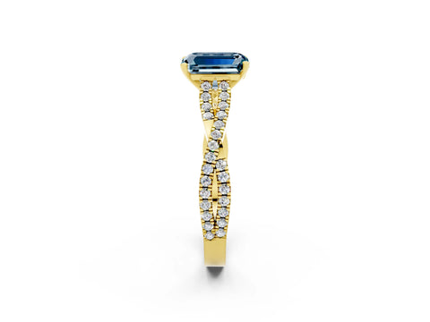 Yellow gold Emerald Cut Aquamarine Solitaire Engagement Ring with Twisted Pavé Band and Four-Prong Setting_2