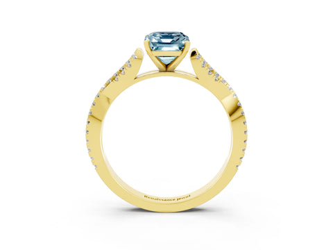 Yellow gold Emerald Cut Aquamarine Solitaire Engagement Ring with Twisted Pavé Band and Four-Prong Setting_3
