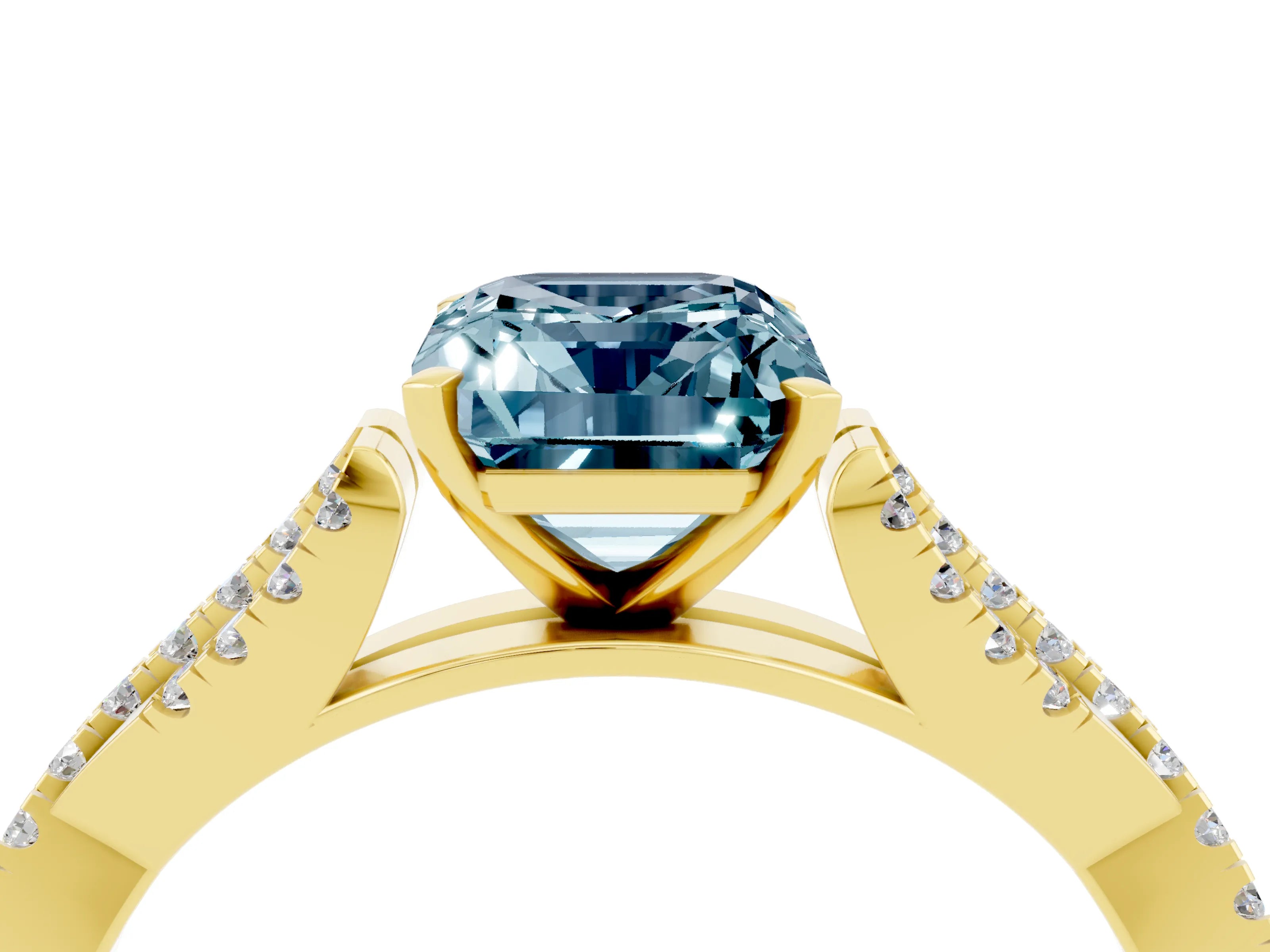 Yellow gold Emerald Cut Aquamarine Solitaire Engagement Ring with Twisted Pavé Band and Four-Prong Setting_4