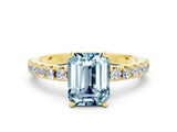 Yellow gold Emerald Cut Aquamarine Solitaire Pavé Band with Four-Prong Setting