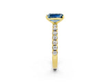 Yellow gold Emerald Cut Aquamarine Solitaire Pavé Band with Four-Prong Setting_2
