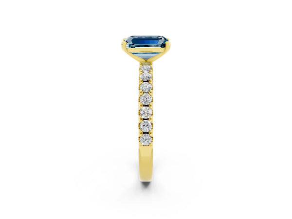 Yellow gold Emerald Cut Aquamarine Solitaire Pavé Band with Four-Prong Setting