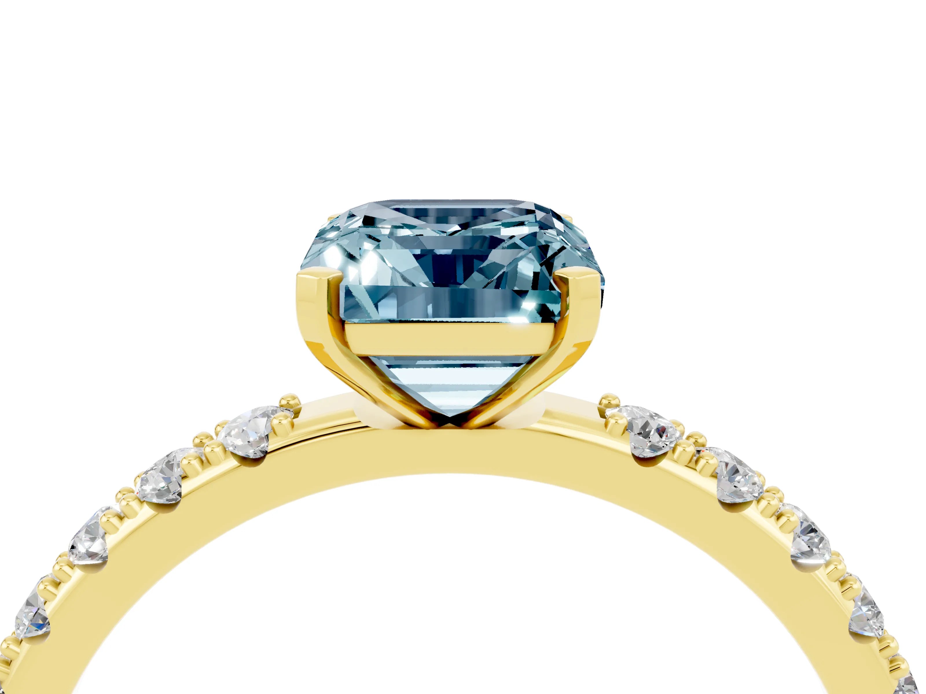 Yellow gold Emerald Cut Aquamarine Solitaire Pavé Band with Four-Prong Setting_4