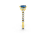 Yellow gold Emerald Cut Aquamarine Solitaire Pavé Engagement Ring with Round Band and Prong Setting_14