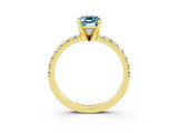 Yellow gold Emerald Cut Aquamarine Solitaire Pavé Engagement Ring with Round Band and Prong Setting_15