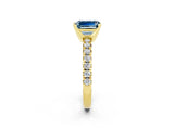 Yellow gold Emerald Cut Aquamarine Solitaire Pavé Engagement Ring with Round Band and Prong Setting_62
