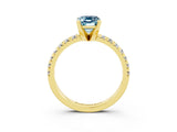 Yellow gold Emerald Cut Aquamarine Solitaire Pavé Engagement Ring with Round Band and Prong Setting_63