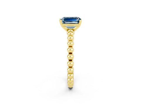 Yellow gold Emerald Cut Aquamarine Solitaire Ring with Beaded Band and Prong Setting_2