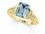 Yellow gold Emerald Cut Aquamarine Solitaire Ring with Filigree Band and Four-Prong Setting_25