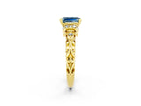Yellow gold Emerald Cut Aquamarine Solitaire Ring with Filigree Band and Four-Prong Setting_26