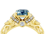 Yellow gold Emerald Cut Aquamarine Solitaire Ring with Filigree Band and Four-Prong Setting_28