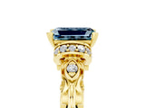 Yellow gold Emerald Cut Aquamarine Solitaire Ring with Filigree Band and Four-Prong Setting_29