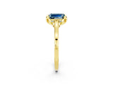 Yellow gold Emerald Cut Aquamarine Solitaire Ring with Flower Prong Setting and Classic Band_14