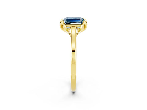 Yellow gold Emerald Cut Aquamarine Solitaire Ring with Flower Prong Setting and Classic Band_14
