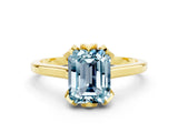 Yellow gold Emerald Cut Aquamarine Solitaire Ring with Flower Prong Setting and Classic Band_36