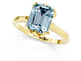 Yellow gold Emerald Cut Aquamarine Solitaire Ring with Flower Prong Setting and Classic Band_37