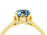 Yellow gold Emerald Cut Aquamarine Solitaire Ring with Flower Prong Setting and Classic Band_40