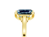 Yellow gold Emerald Cut Aquamarine Solitaire Ring with Flower Prong Setting and Classic Band_41