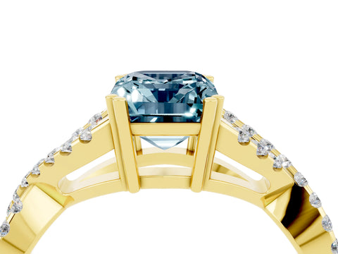 Yellow gold Emerald Cut Aquamarine Solitaire Ring with Four-Prong Setting and Twisted Pavé Band_4
