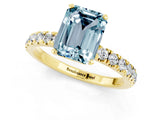 Yellow gold Emerald Cut Aquamarine Solitaire Ring with Pavé Accents and Four-Prong Setting_1