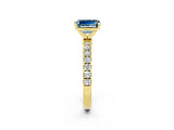 Yellow gold Emerald Cut Aquamarine Solitaire Ring with Pavé Accents and Four-Prong Setting_2