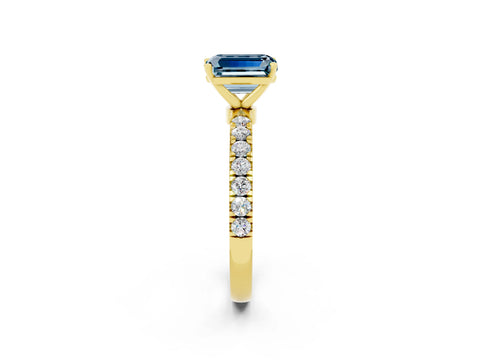 Yellow gold Emerald Cut Aquamarine Solitaire Ring with Pavé Accents and Four-Prong Setting_2