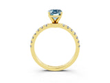 Yellow gold Emerald Cut Aquamarine Solitaire Ring with Pavé Accents and Four-Prong Setting_3