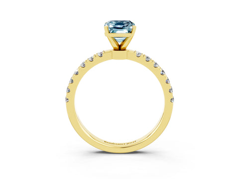 Yellow gold Emerald Cut Aquamarine Solitaire Ring with Pavé Accents and Four-Prong Setting_3