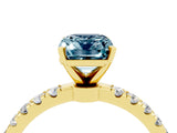 Yellow gold Emerald Cut Aquamarine Solitaire Ring with Pavé Accents and Four-Prong Setting_4
