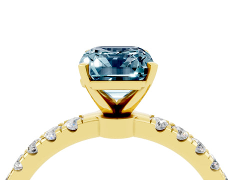 Yellow gold Emerald Cut Aquamarine Solitaire Ring with Pavé Accents and Four-Prong Setting_4