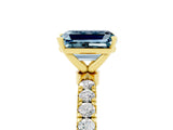 Yellow gold Emerald Cut Aquamarine Solitaire Ring with Pavé Accents and Four-Prong Setting_5