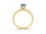 Yellow gold Emerald Cut Aquamarine Solitaire Ring with Pavé Band and Four-Prong Setting_27