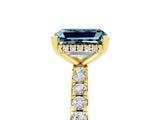Yellow gold Emerald Cut Aquamarine Solitaire Ring with Pavé Band and Four-Prong Setting_29
