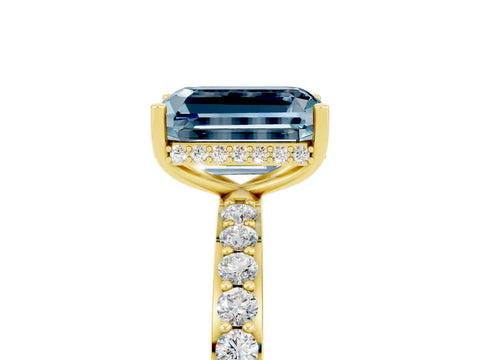 Yellow gold Emerald Cut Aquamarine Solitaire Ring with Pavé Band and Hidden Halo_17