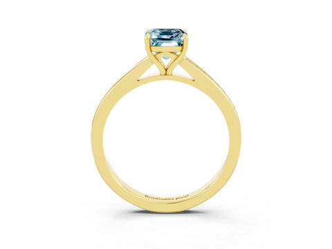 Yellow gold Emerald Cut Aquamarine Solitaire Ring with Pavé Band and Prong Setting_27