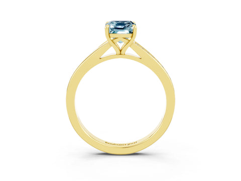 Yellow gold Emerald Cut Aquamarine Solitaire Ring with Pavé Band and Prong Setting_3