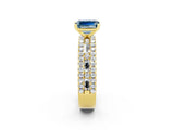 Yellow gold Emerald Cut Aquamarine Solitaire Ring with Pavé and Channel Set Band_2