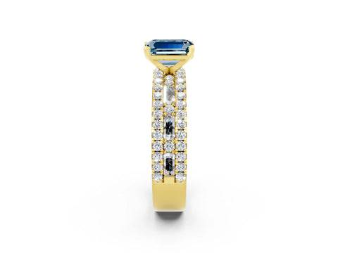 Yellow gold Emerald Cut Aquamarine Solitaire Ring with Pavé and Channel Set Band_2