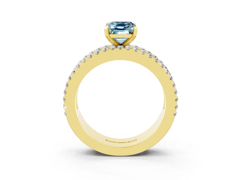 Yellow gold Emerald Cut Aquamarine Solitaire Ring with Pavé and Channel Set Band_3