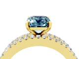 Yellow gold Emerald Cut Aquamarine Solitaire Ring with Pavé and Channel Set Band_4