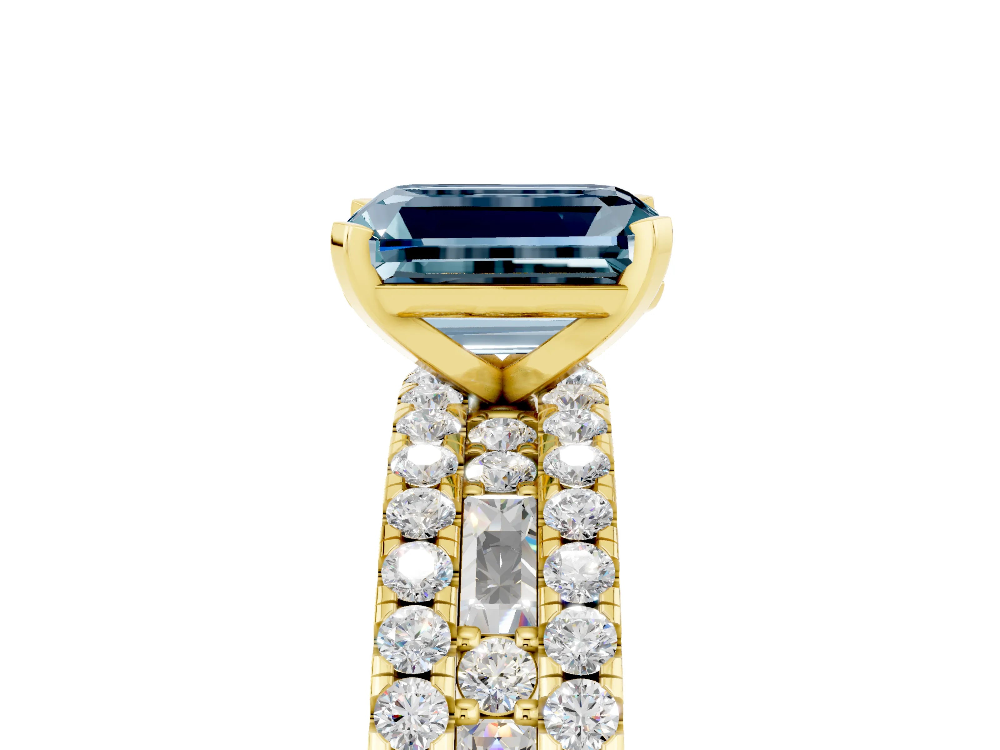 Yellow gold Emerald Cut Aquamarine Solitaire Ring with Pavé and Channel Set Band_5