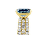 Yellow gold Emerald Cut Aquamarine Solitaire Ring with Pavé and Channel Set Band_5